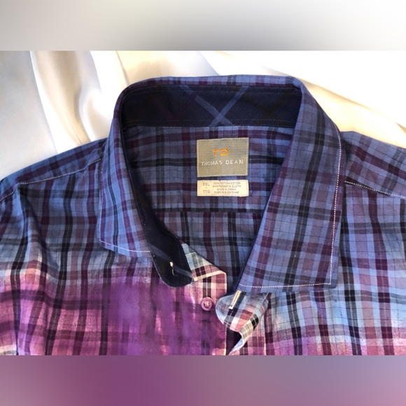 Upcycled One of One tie-dyed Thomas Dean shirt XXL purple box plaid - Picture 8 of 16